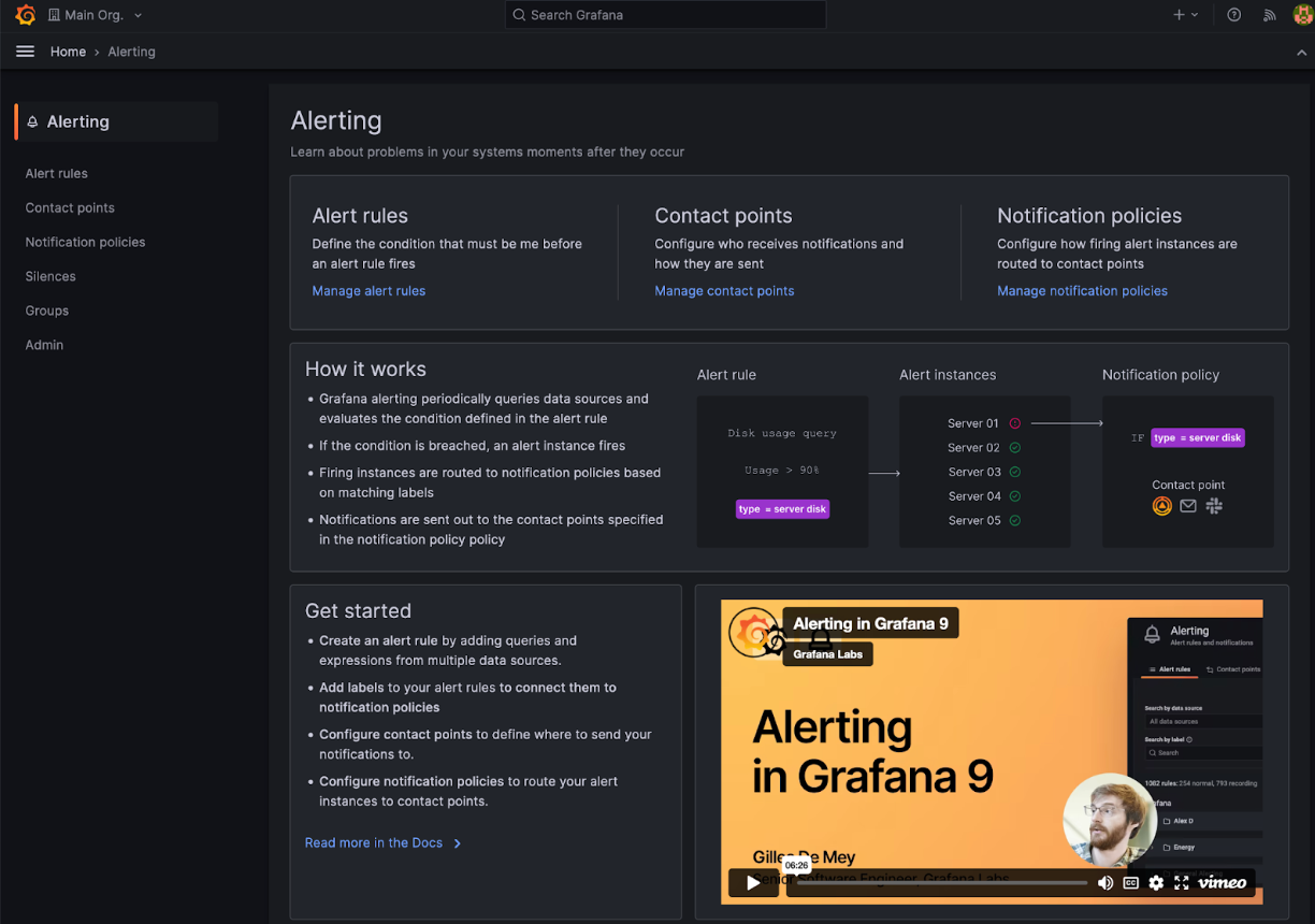 Alerting landing page Alerting landing page