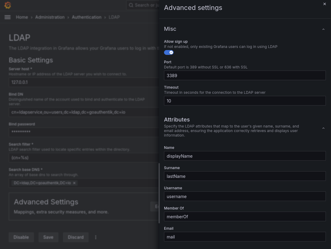 Advanced LDAP settings