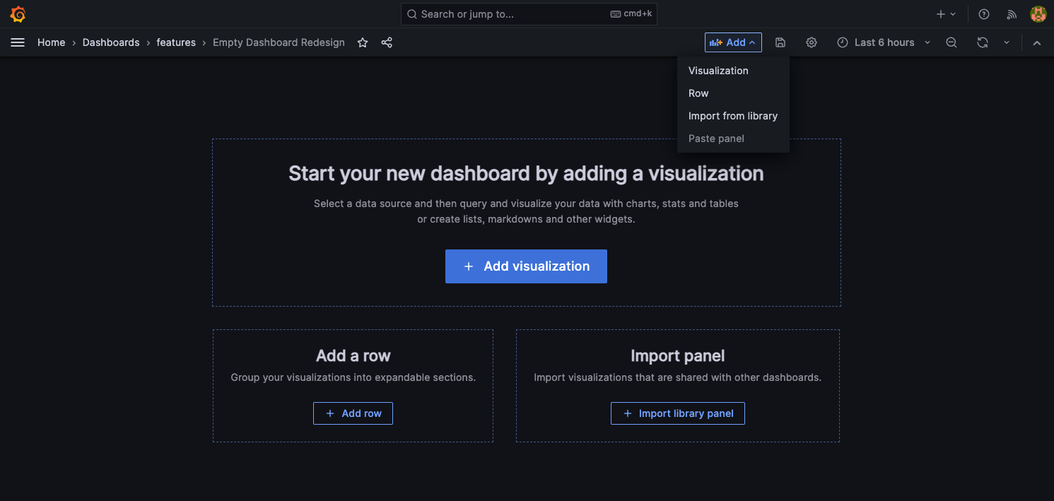 Dashboard without any visualizations added Dashboard without any visualizations added