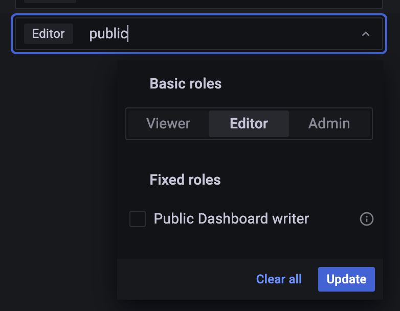 The Public Dashboard writer role for users The Public Dashboard writer role for users