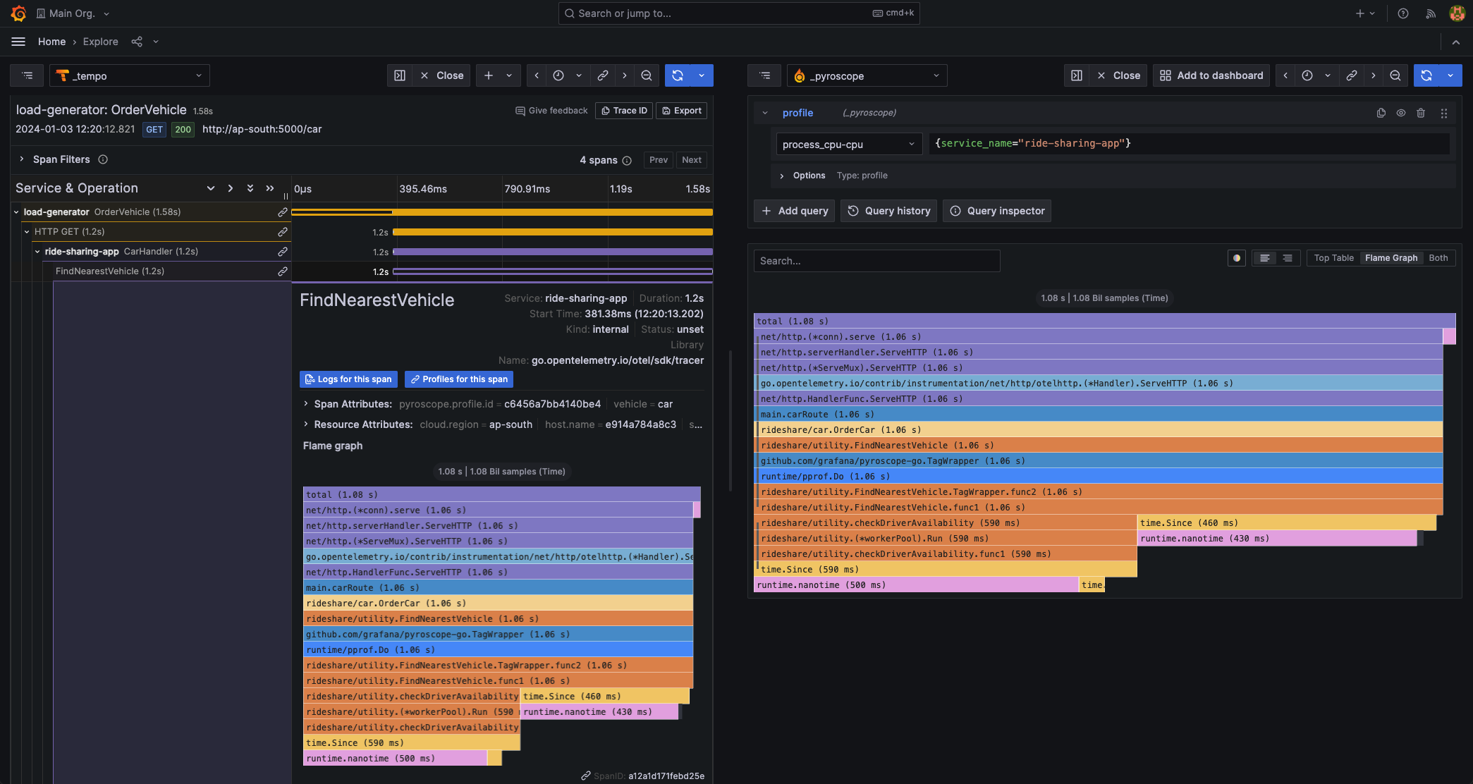 Trace to profiles screenshot Trace to profiles screenshot